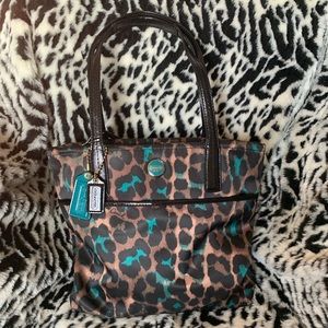 Coach Signature Ocelot Leopard Print Tote in Jade